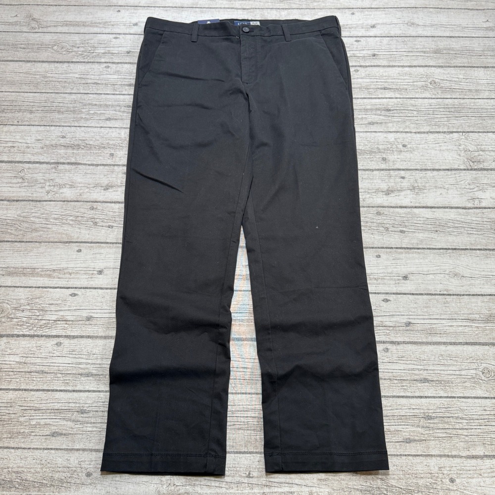 NEW IZOD Chino Pants Men's 38x32 Black Slim Fit Flat Front Athletic Performance